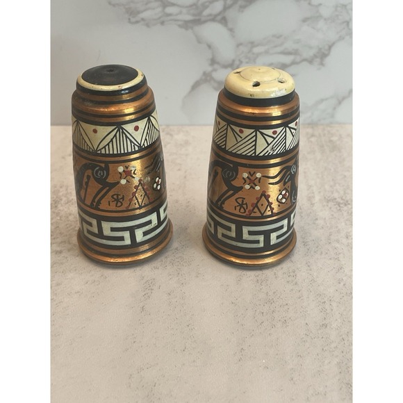 Vtg Cooper Hand Painted Greek Salt and Pepper Shakers - Picture 5 of 8